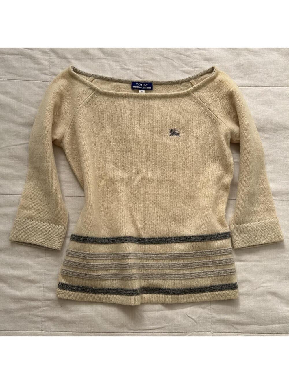 Burberry Blue Label Cream Knit Boat Neck Sweater Size XS Japan